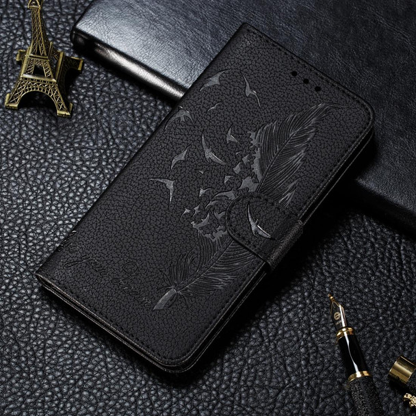 Feather Pattern Litchi Texture Horizontal Flip Leatherette Case with Wallet & Holder & Card Slots - Google Pixel 4(Black)