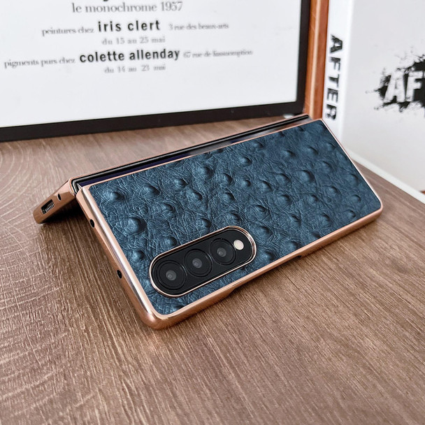 Samsung Galaxy Z Fold3 5G Genuine Leather Ostrich Texture Nano Plating Phone Case(Green)