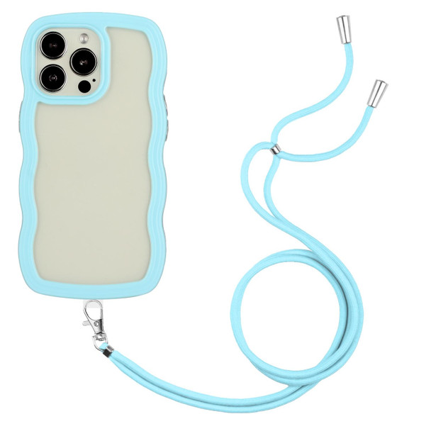 iPhone 14 Pro Max Lanyard Candy Color Wave TPU Clear PC Phone Case(Blue)