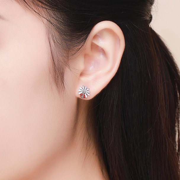 Sterling Silver Ladybug Flower Earrings Drop Oil Diamond Earrings Female Earrings