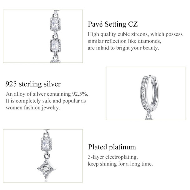 Zircon Earrings Long Sterling Silver S925 Platinum Plated Earrings