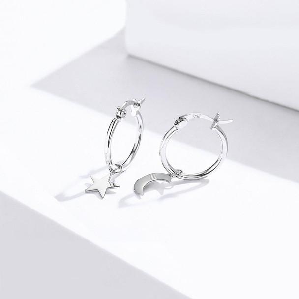 Sterling Silver Earrings S925 Star and Moon Earrings Simple Earrings