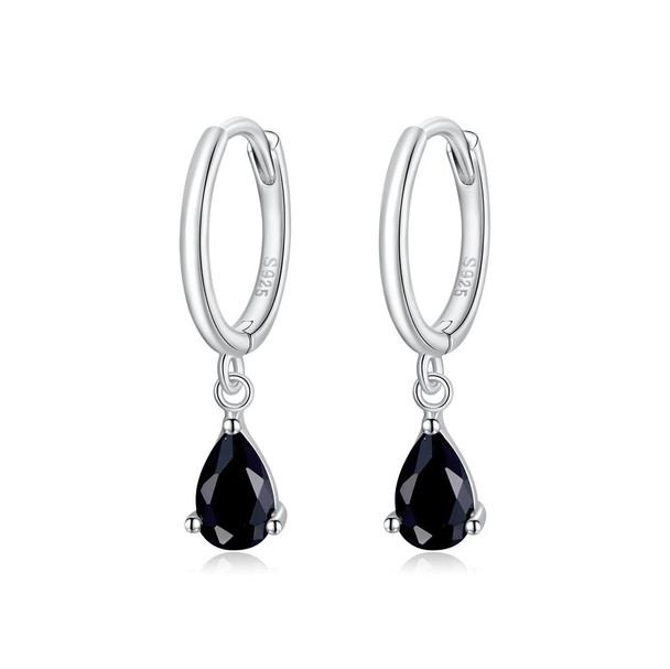 S925 Sterling Silver Water Drop Zircon Women Earrings(Black)