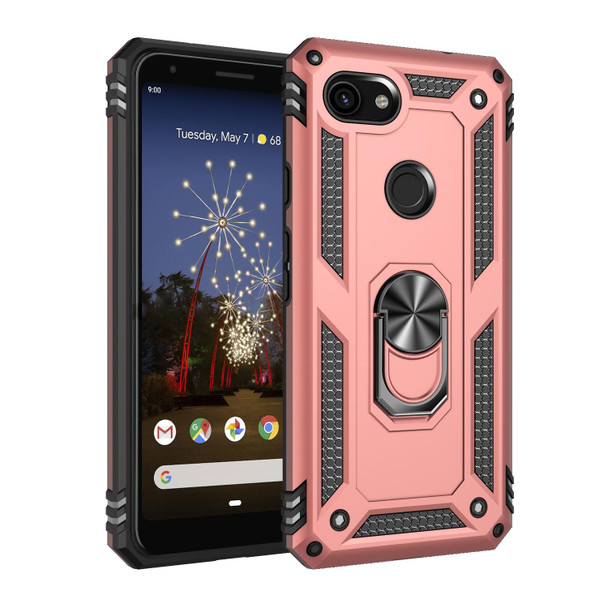 Google Pixel 3a XL Shockproof TPU + PC Protective Case with 360 Degree Rotating Holder(Rose Gold)