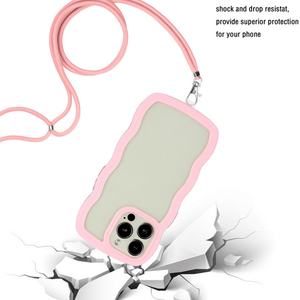 iPhone 14 Pro Max Lanyard Candy Color Wave TPU Clear PC Phone Case(Pink)