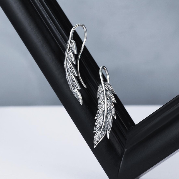 Diamond Leaf Silver Earrings Female S925 Sterling Silver Earrings