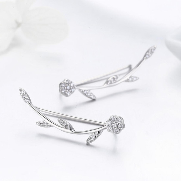 Leaf Earrings Sterling Silver S925 Earrings Zircon Platinum Plated Earrings