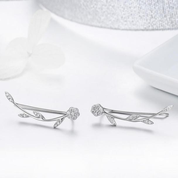 Leaf Earrings Sterling Silver S925 Earrings Zircon Platinum Plated Earrings