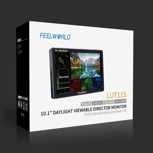 FEELWORLD LUT11S 10.1 inch Ultra High Bright 2000nit Touch Screen DSLR Camera Field Monitor, 3G-SDI 4K HDMI Input Output 1920 x 1200 IPS Panel(UK Plug)