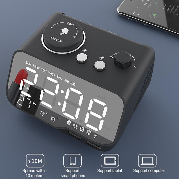 M9 Wireless Bluetooth Speaker Multifunctional Desktop Alarm Clock Support TF Card & U Disk & AUX US Plug(Black)