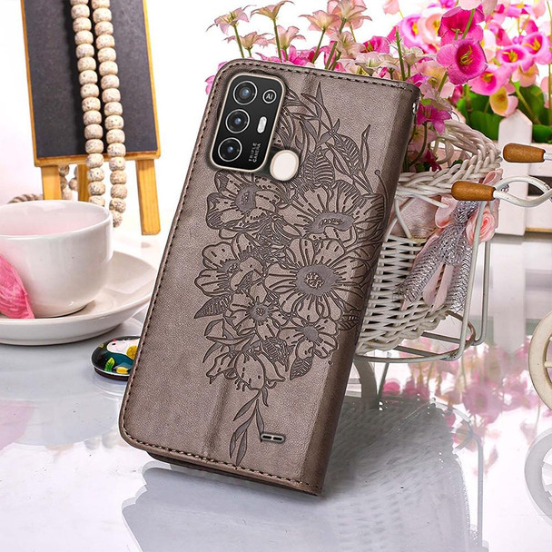 ZTE Blade A52 Embossed Butterfly Flip Leather Phone Case(Grey)
