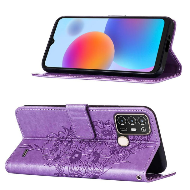 ZTE Blade A52 Embossed Butterfly Flip Leather Phone Case(Purple)