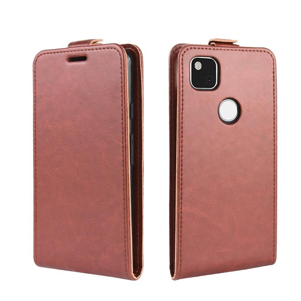 Google Pixel 4a R64 Texture Single Vertical Flip Leather Protective Case with Card Slots & Photo Frame(Brown)