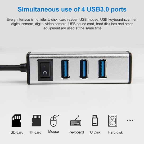 USB-C / Type-C to 4 USB 3.0 Ports Aluminum Alloy HUB with Switch (Silver)