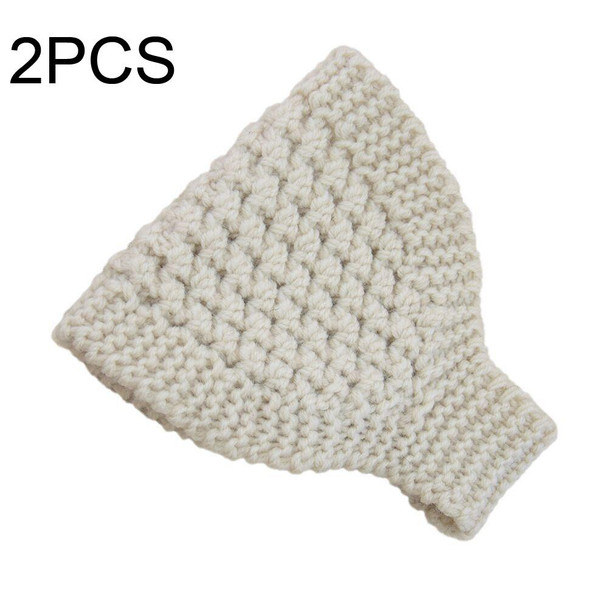 2 PCS Knitted Headband Warm Ear Protection Widened Head Cover Hair Accessories(Creamy-white)