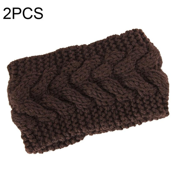 2 PCS Twist Hair Accessories Hair Band Knitted Wool Thickened Warm Headgear(Coffee)