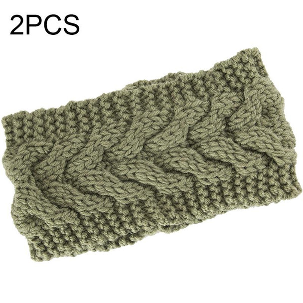 2 PCS Twist Hair Accessories Hair Band Knitted Wool Thickened Warm Headgear(Army Green)