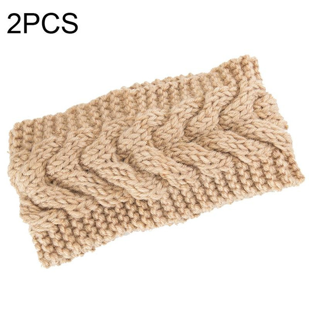 2 PCS Twist Hair Accessories Hair Band Knitted Wool Thickened Warm Headgear(Khaki)