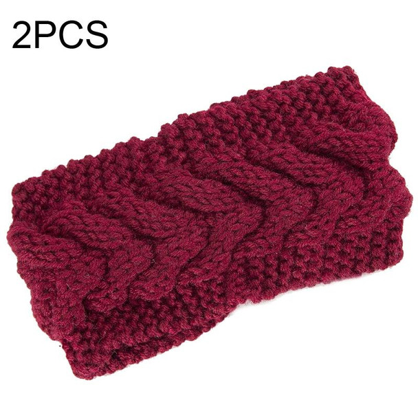 2 PCS Twist Hair Accessories Hair Band Knitted Wool Thickened Warm Headgear(Jujube Red)