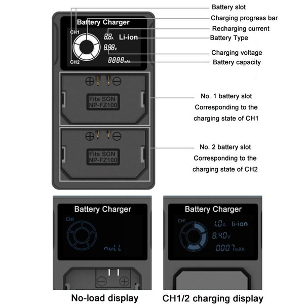 FZ100 USB LCD Screen Dual Charge Camera Battery Charger