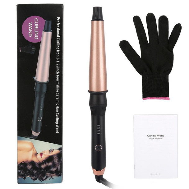 1-1.5 inch Conical Ceramic Hair Curler with Heat-resistant Gloves , UK Plug (Rose Gold)