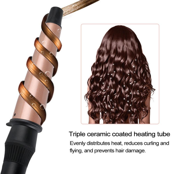 1-1.5 inch Conical Ceramic Hair Curler with Heat-resistant Gloves , UK Plug (Rose Gold)