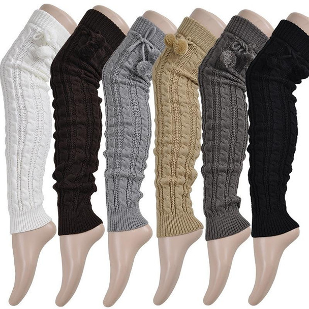 Ladies Winter Knitted Pile Up Socks Twist Over Knee Warm Boot Covers(Black)