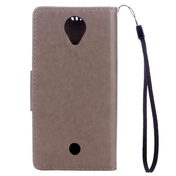 Flowers Embossing Horizontal Flip Leatherette Case for Wiko U Feel, with Holder & Card Slots & Wallet & Lanyard(Grey)