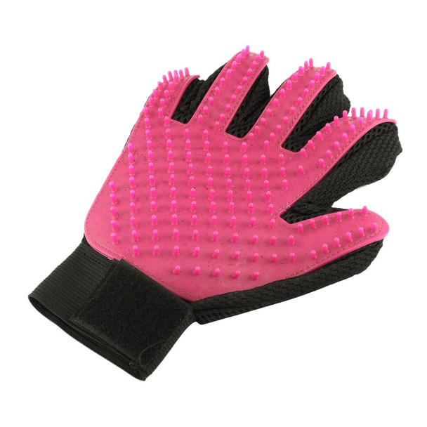 Right Hand Five Finger Deshedding Brush Glove Pet Gentle Efficient Massage Grooming(Pink)
