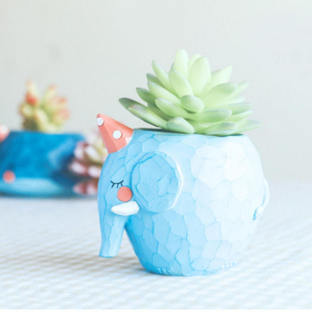 Lovely Home Garden Office Resin Cartoon Animal Blue Elephant Shaped Plant Flower Pot Decoration Animal Flower Pots Planter