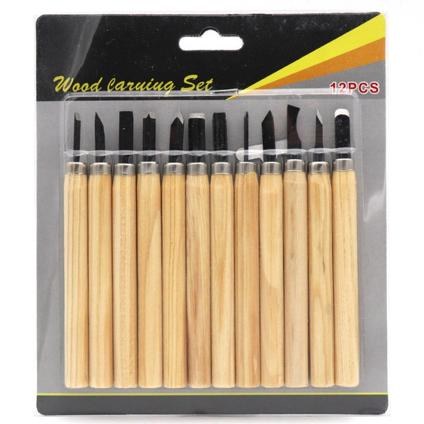 12 PCS / Set Assorted Wood Carving Tools Set with Stainless Steel Blade and Wood Handle