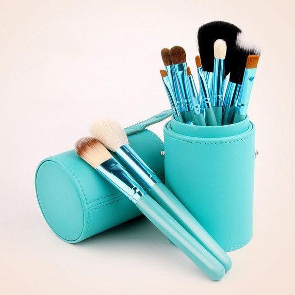 12 PCS Professional Makeup Brush Set Beauty Kit Cosmetic with PU Leatherette Cup Carrying Case(Green)