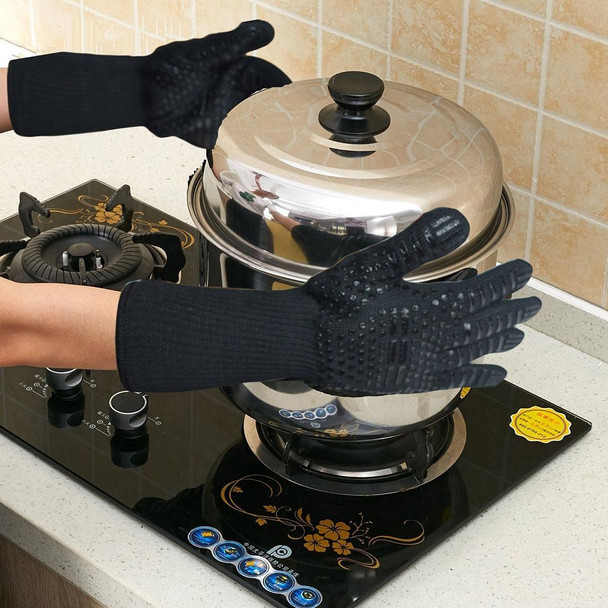 1 Pair Arrow Dispensing Pattern Silicone Cotton Microwave Oven Heat Insulation Kitchen Cooking Protective Gloves, High Temperature Resistance: 500 Degree C, Length: 32cm