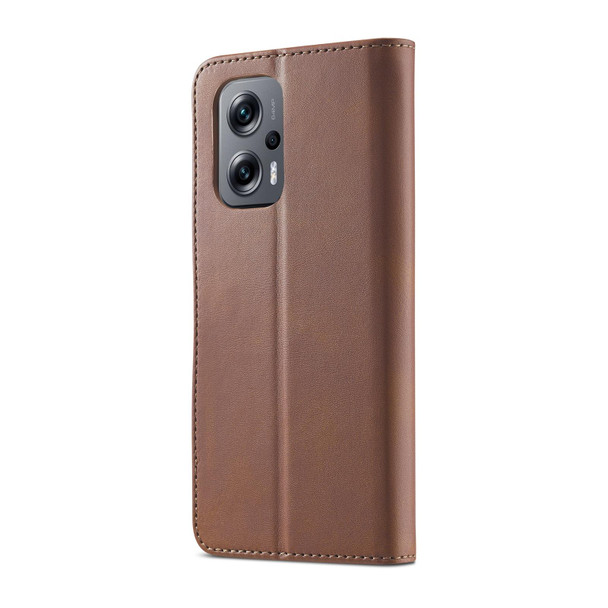 Xiaomi Poco M5 LC.IMEEKE Calf Texture Leather Phone Case(Coffee)