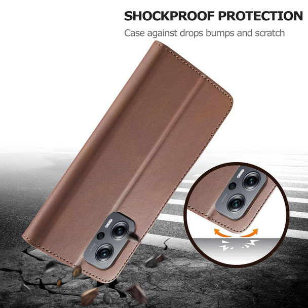 Xiaomi Poco M5 LC.IMEEKE Calf Texture Leather Phone Case(Coffee)