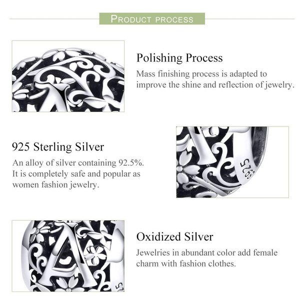 S925 Sterling Silver Pattern Letter Beads DIY Bracelet Beaded