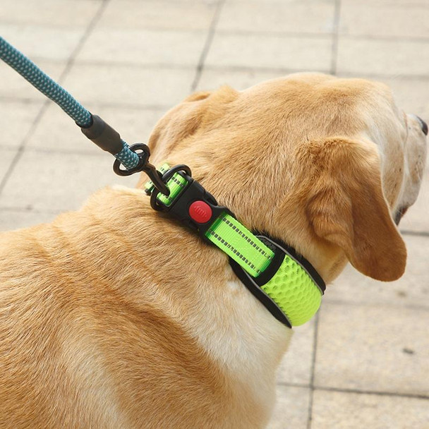 Honeycomb Net Dog Collar Neck Collar Breathable Reflective Anti-Strangle Collar L(Fluorescent Green)