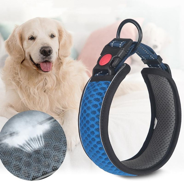 Honeycomb Net Dog Collar Neck Collar Breathable Reflective Anti-Strangle Collar XL(Blue)