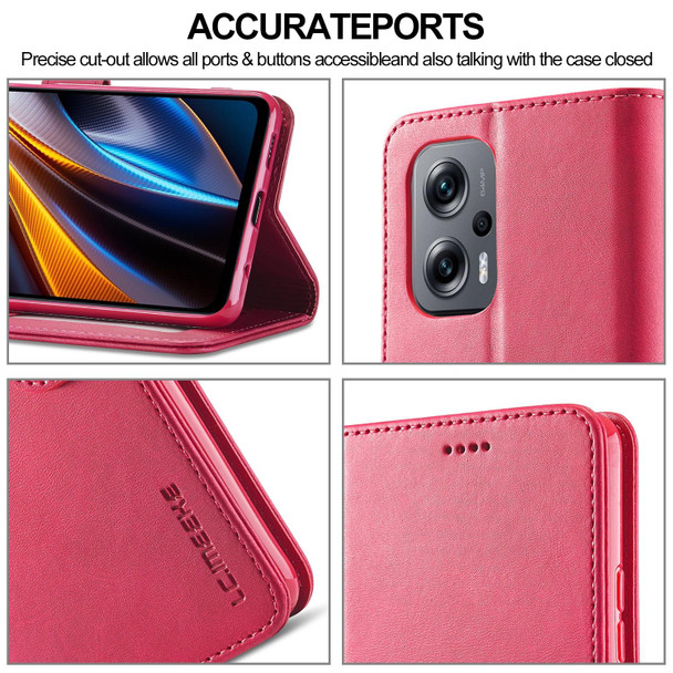 Xiaomi Poco M5 LC.IMEEKE Calf Texture Leather Phone Case(Red)