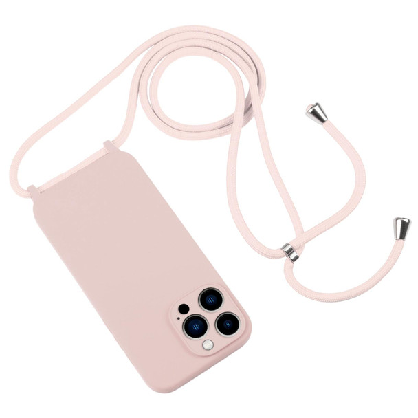 iPhone 13 Pro Crossbody Lanyard Liquid Silicone Case(Sand Pink)