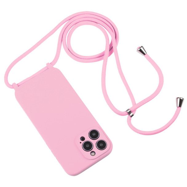 iPhone 14 Pro Max Crossbody Lanyard Liquid Silicone Case(Pink)