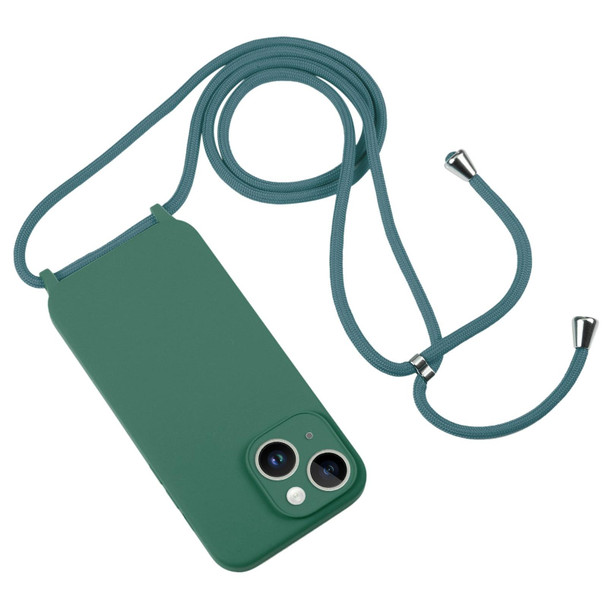 iPhone 14 Plus Crossbody Lanyard Liquid Silicone Case(Emerald Green)