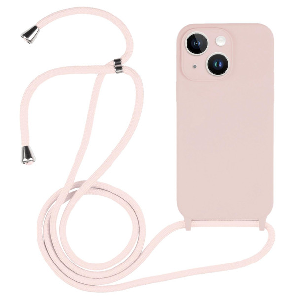 iPhone 14 Crossbody Lanyard Liquid Silicone Case(Sand Pink)