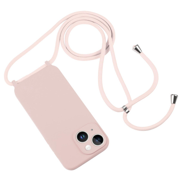 iPhone 14 Crossbody Lanyard Liquid Silicone Case(Sand Pink)