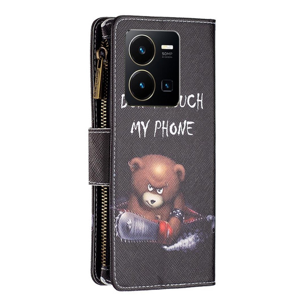 vivo Y35/Y22 Colored Drawing Pattern Zipper Phone Leather Case(Bear)