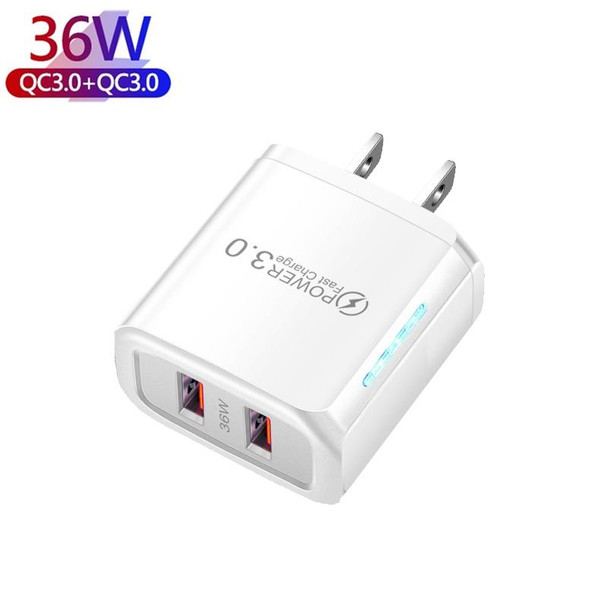 36W Dual Port QC3.0 USB Charger with 3A USB to 8 Pin Data Cable, US Plug(White)