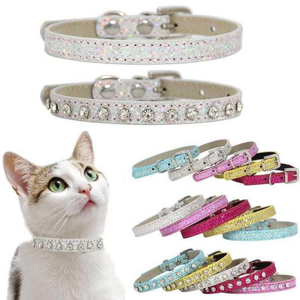 1.5 x 30cm Glitter Diamond Cat Neck Collar Decorative Supplies, Color: No Diamond Sky Blue