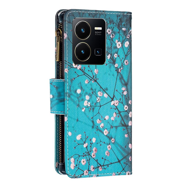 vivo Y35/Y22 Colored Drawing Pattern Zipper Phone Leather Case(Plum Blossom)