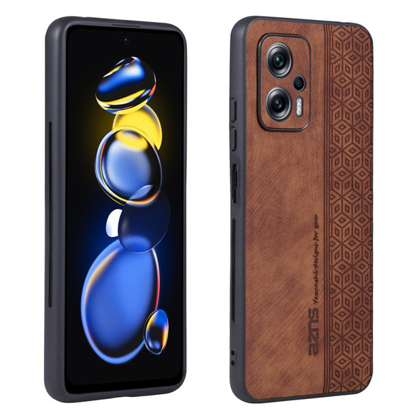 Xiaomi Redmi Note 11T Pro 5G AZNS 3D Embossed Skin Feel Phone Case(Brown)