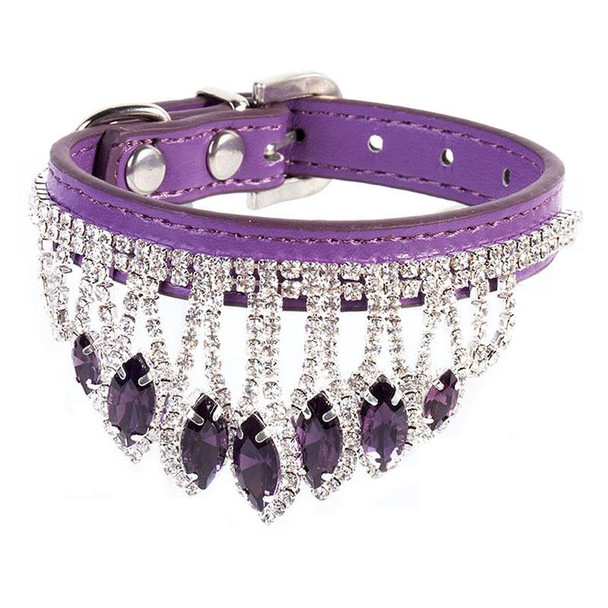 Gem Rhinestone Pet Collar Puppy Cat Pet Collar XS(Purple)